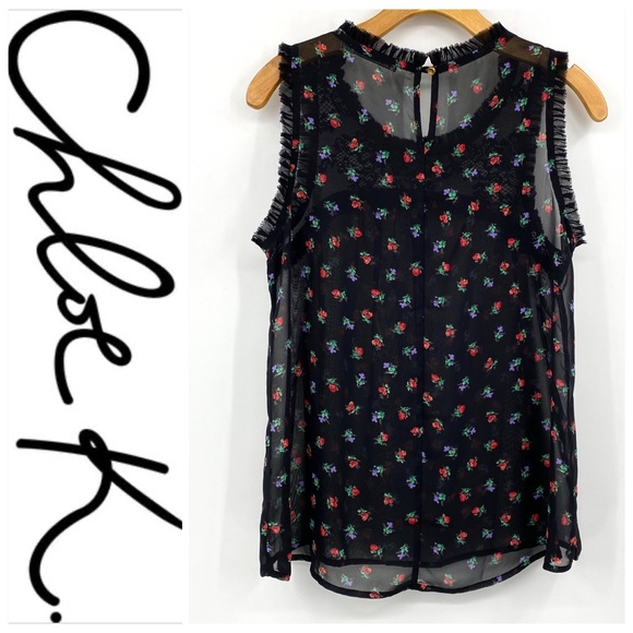 💕SALE💕 Chloe K Black Sheer Floral Sleeveless Top - Picture 2 of 8